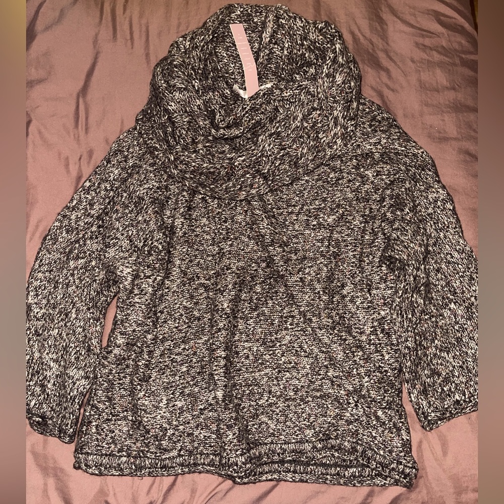 Cowl neck multi color knit sweater